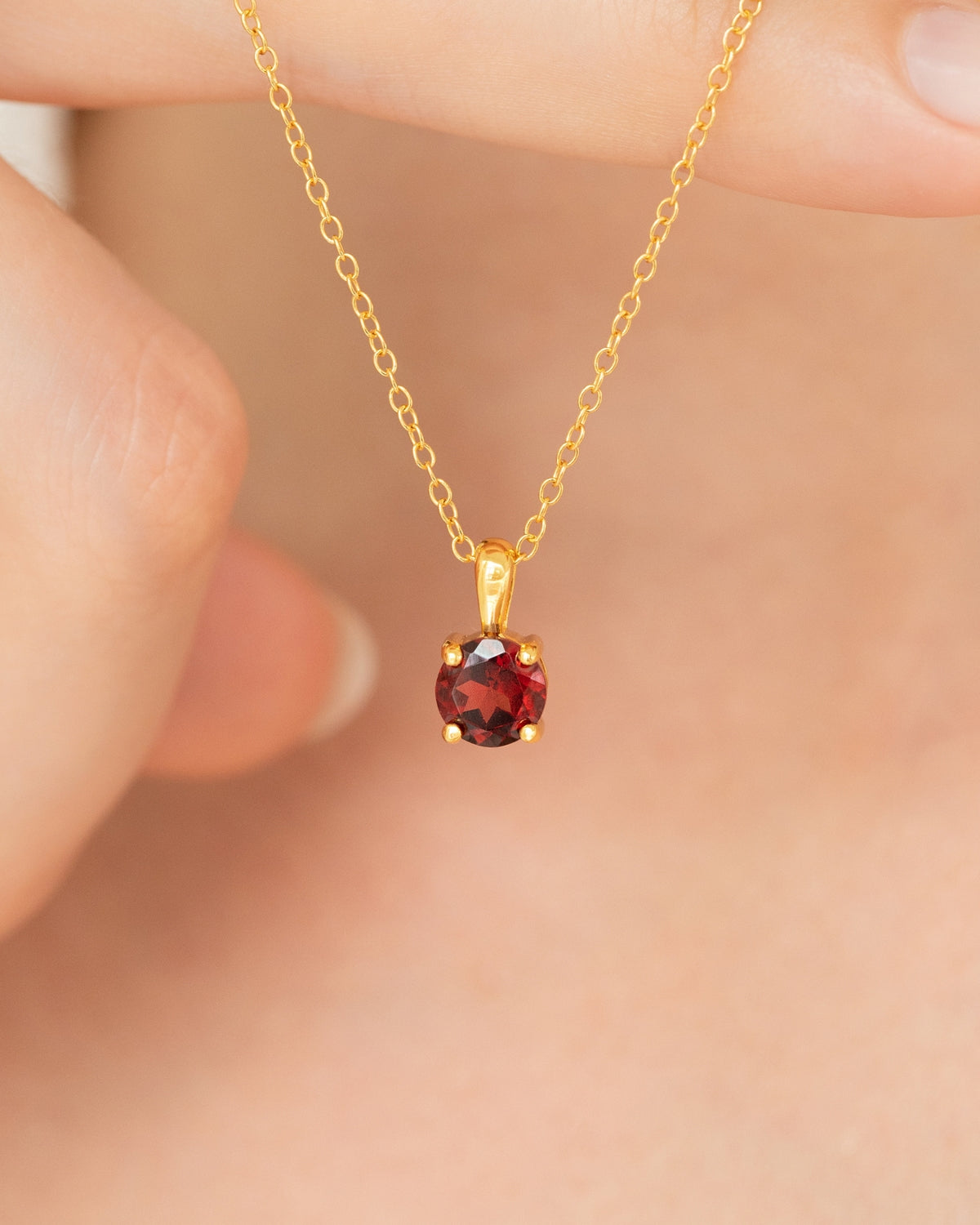 Garnet Solitaire Pendant Necklace in 18k Gold Vermeil by Vianne Jewellery