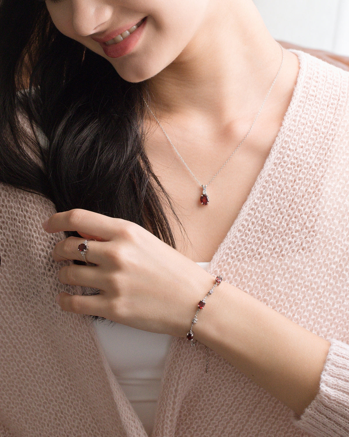 Mini Set 1 - Garnet Jewellery Set in Sterling Silver by Vianne Jewellery