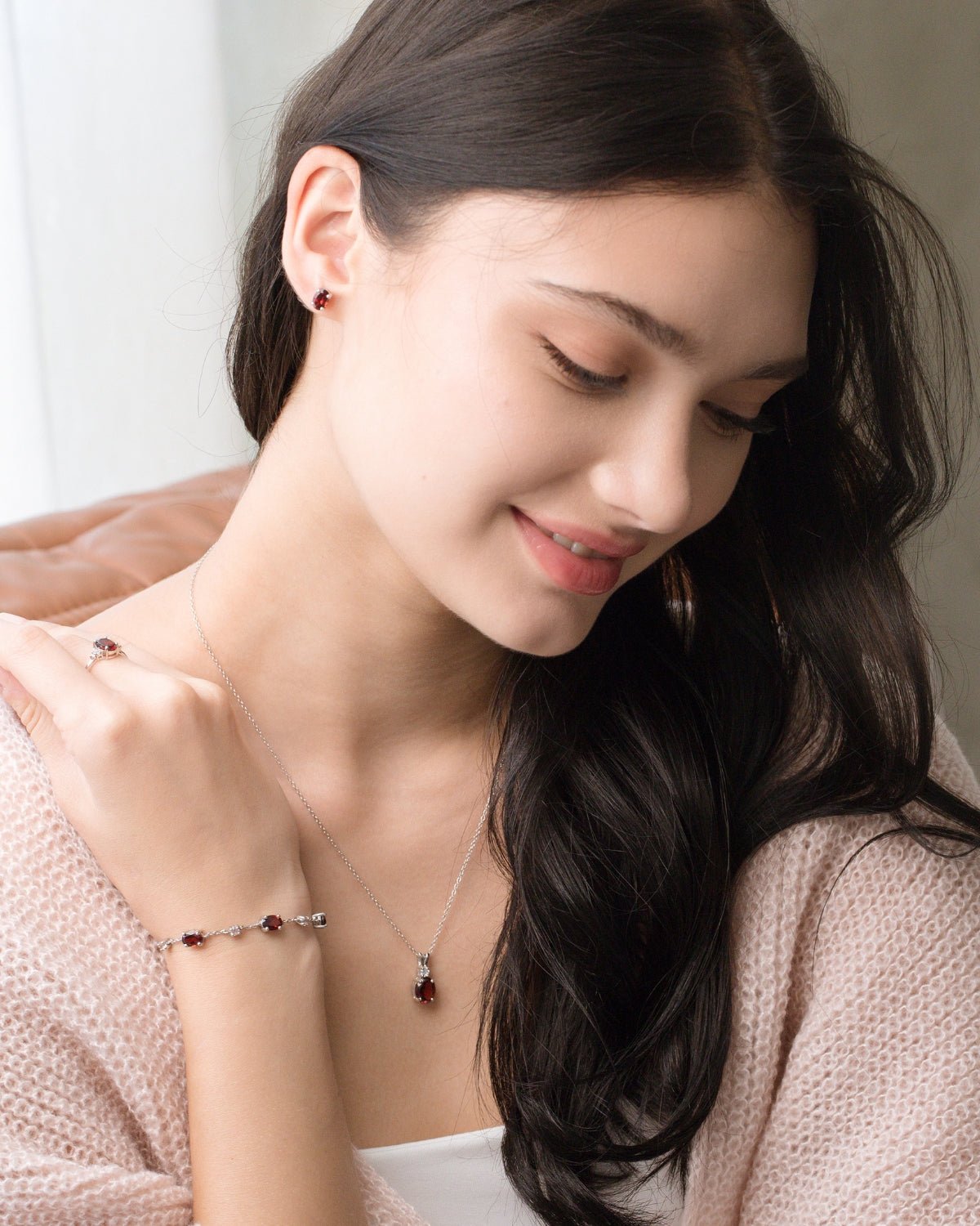 Essential Garnet Jewellery Set in Sterling Silver by Vianne Jewellery