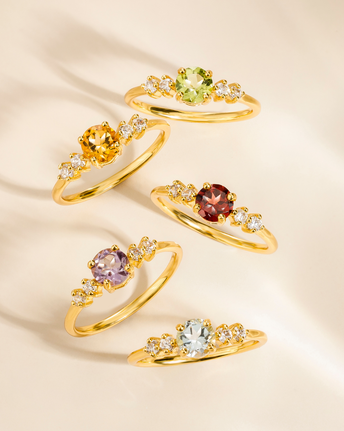 Garnet Five Stone Ring in 18k Gold Vermeil by Vianne Jewellery