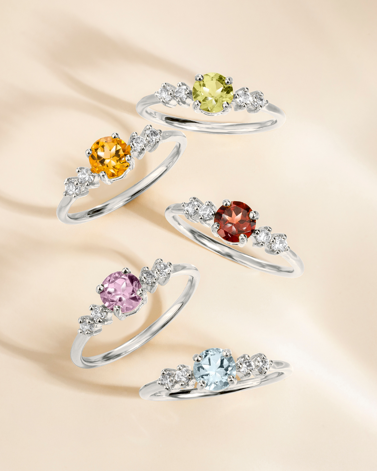 Garnet Five Stone Ring in Sterling Silver by Vianne Jewellery