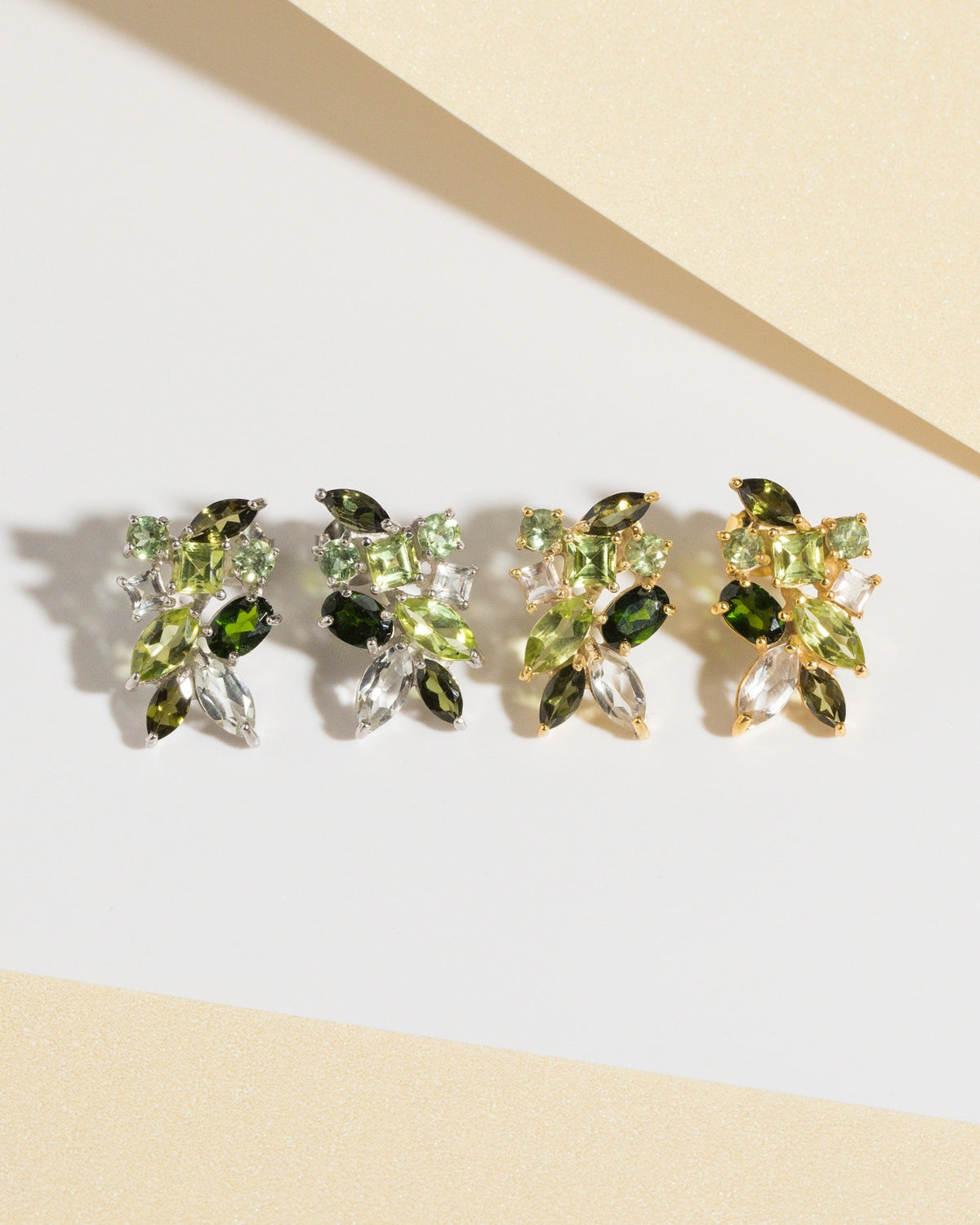 Large Green Gemstone Cluster Earrings in Sterling Silver by Vianne Jewellery