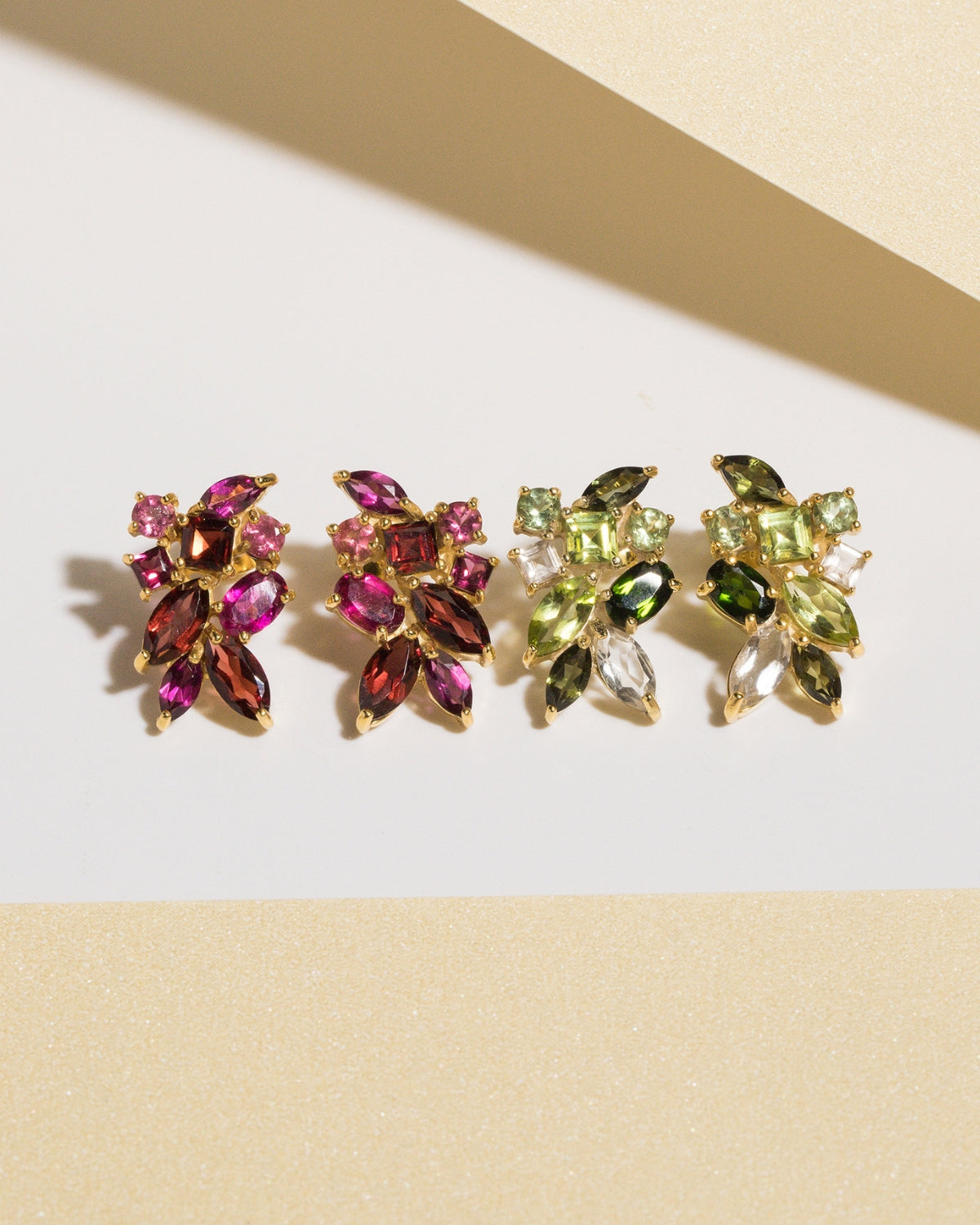 Large Green Gemstone Cluster Earrings in 18k Gold Vermeil by Vianne Jewellery