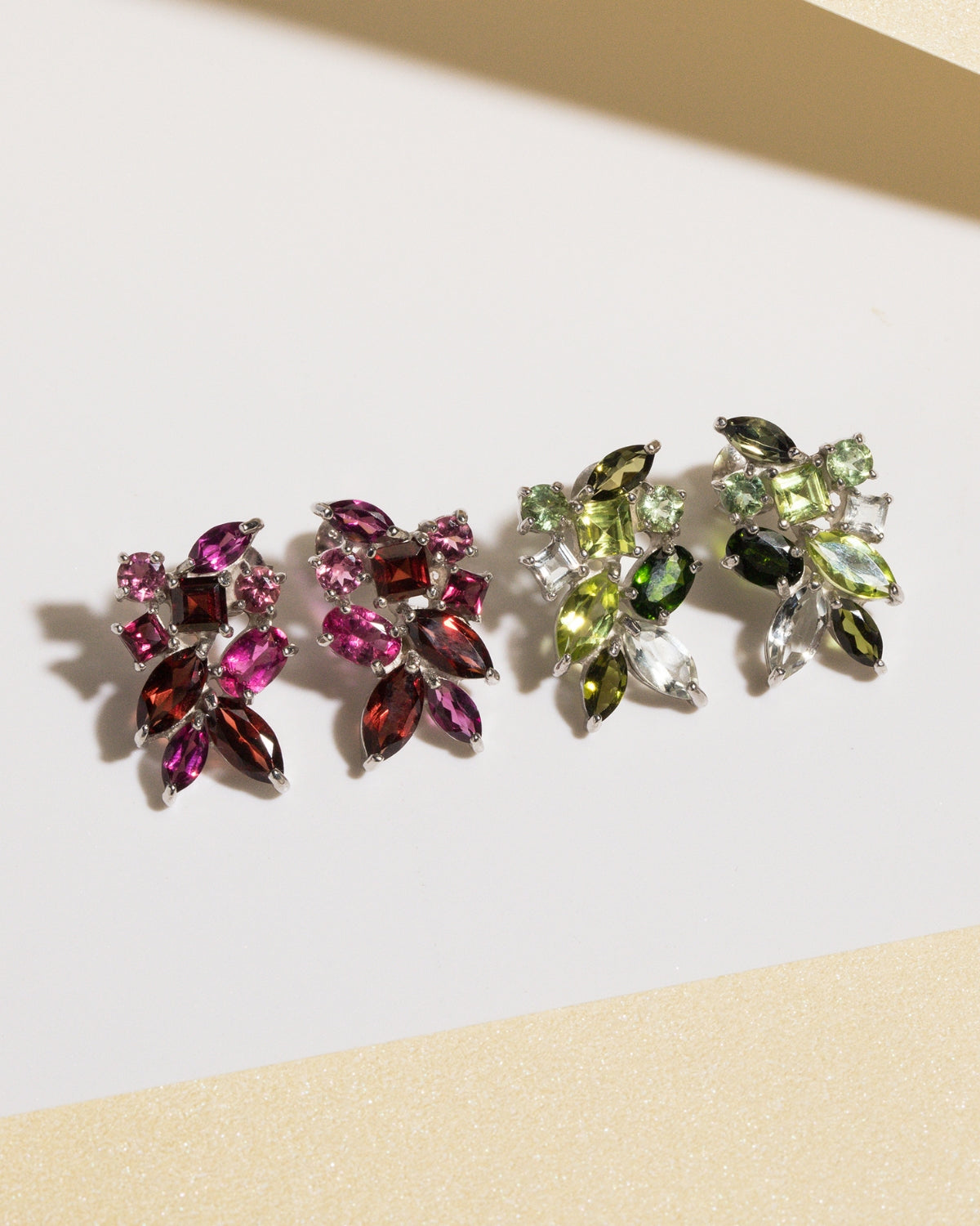 Large Green Gemstone Cluster Earrings in Sterling Silver by Vianne Jewellery