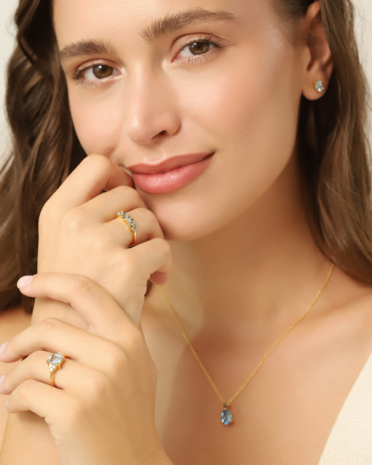 Blue Sapphire & Blue Topaz Pear Cut Half Eternity Band in 18k Gold Vermeil by Vianne Jewellery