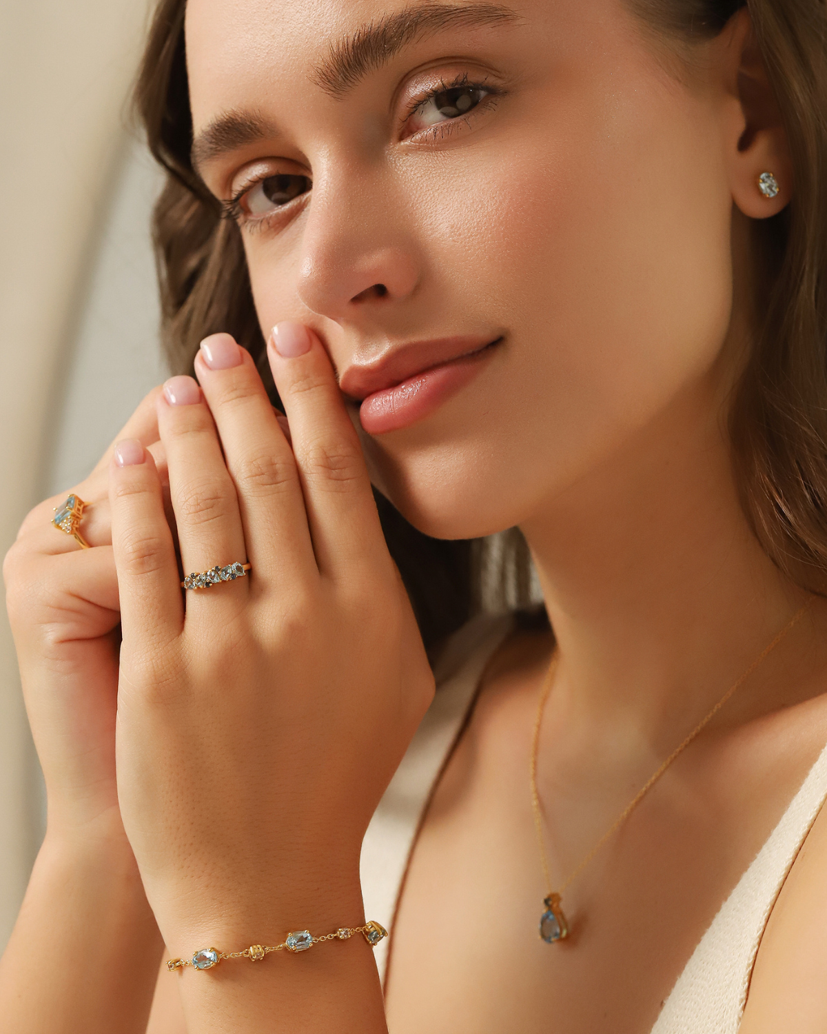 Blue Sapphire & Blue Topaz Pear Cut Half Eternity Band in 18k Gold Vermeil by Vianne Jewellery