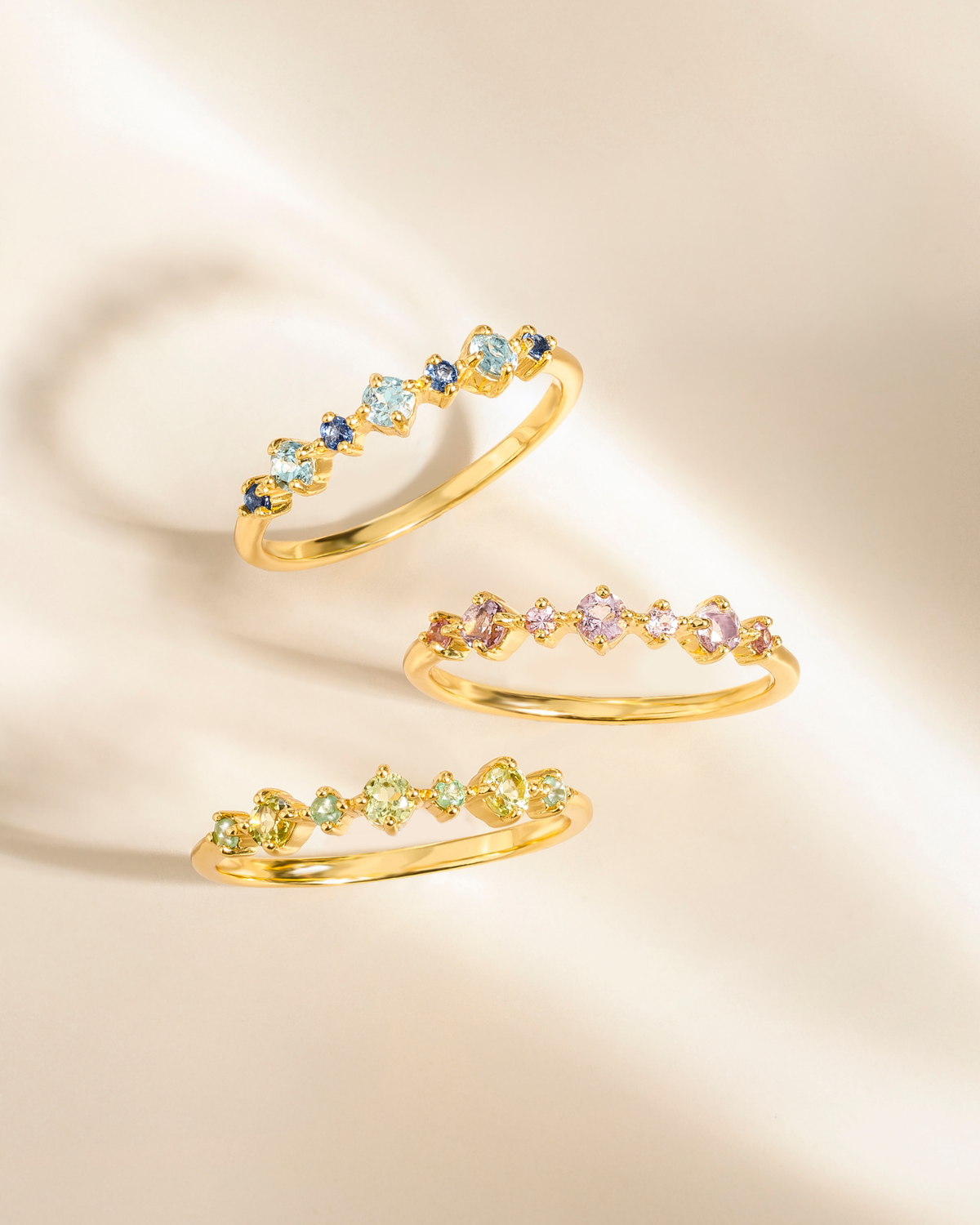 Blue Sapphire & Blue Topaz Stackable Half Eternity Band in 18K Gold Vermeil by Vianne Jewellery