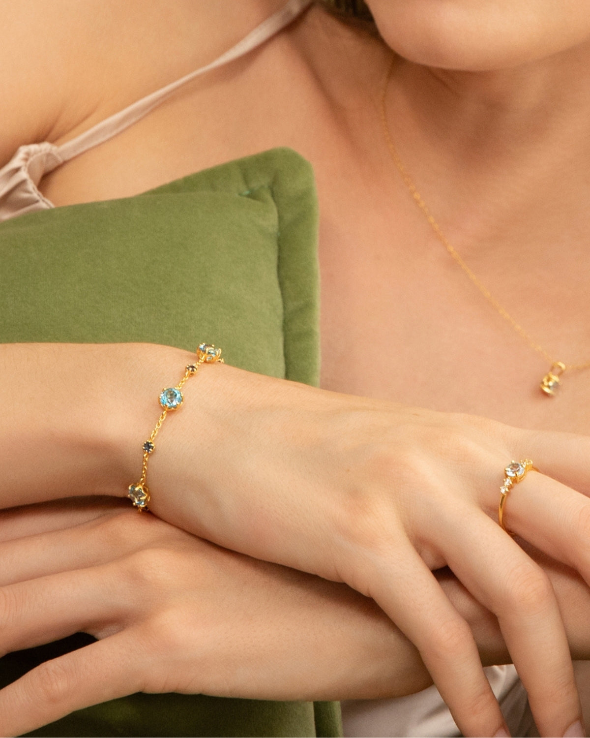 Blue Sapphire & Blue Topaz Jewellery Set in 18k Gold Vermeil by Vianne Jewellery