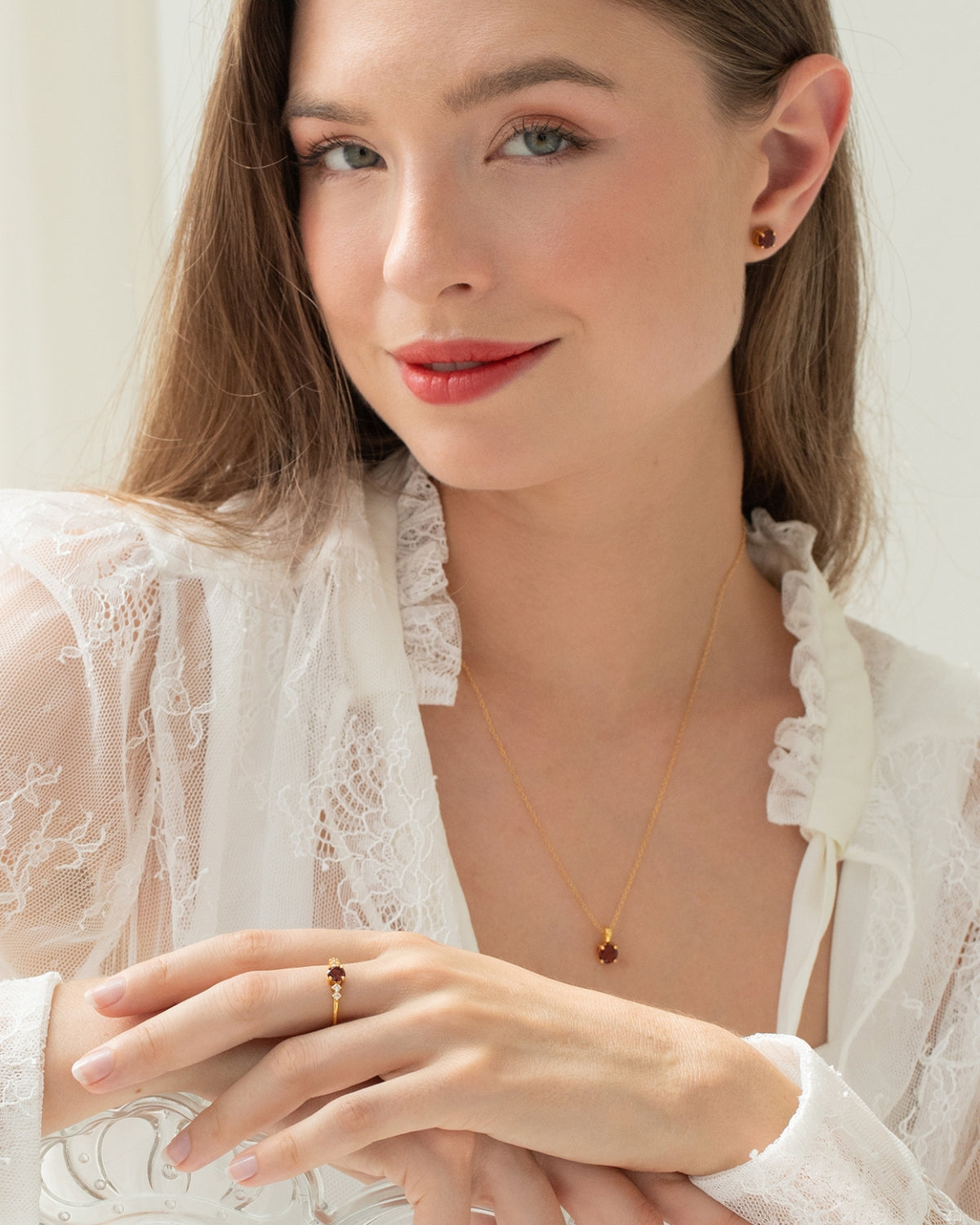 Garnet Everyday Jewellery Gift Set in 18k Gold Vermeil by Vianne Jewellery