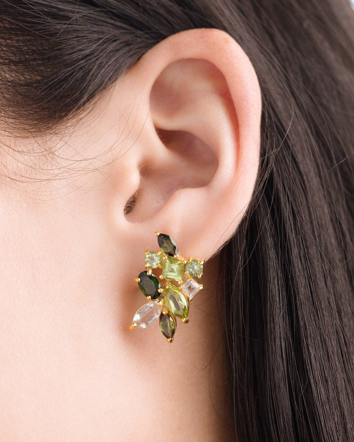 Large Green Gemstone Cluster Earrings in 18k Gold Vermeil by Vianne Jewellery