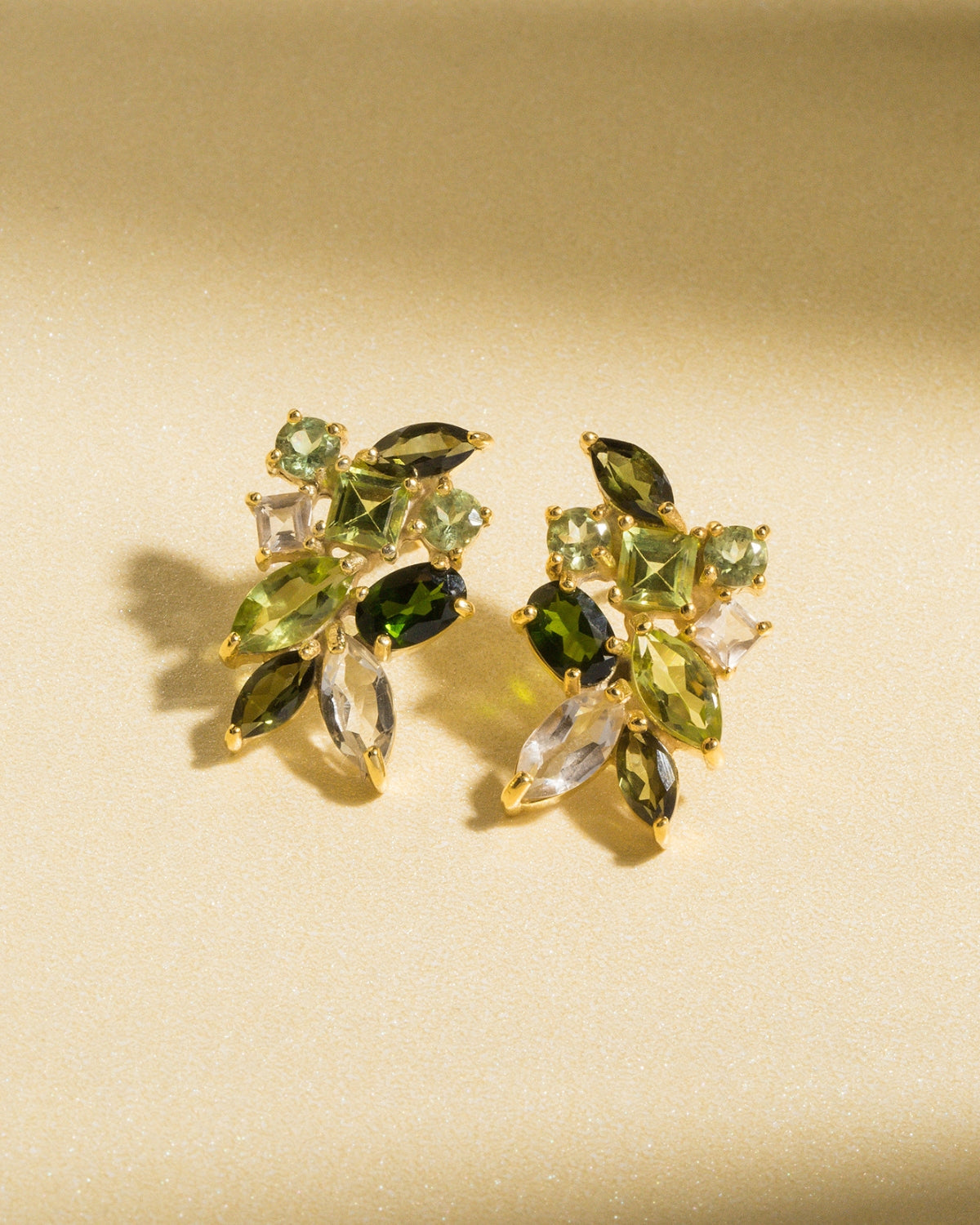 Large Green Gemstone Cluster Earrings in 18k Gold Vermeil by Vianne Jewellery