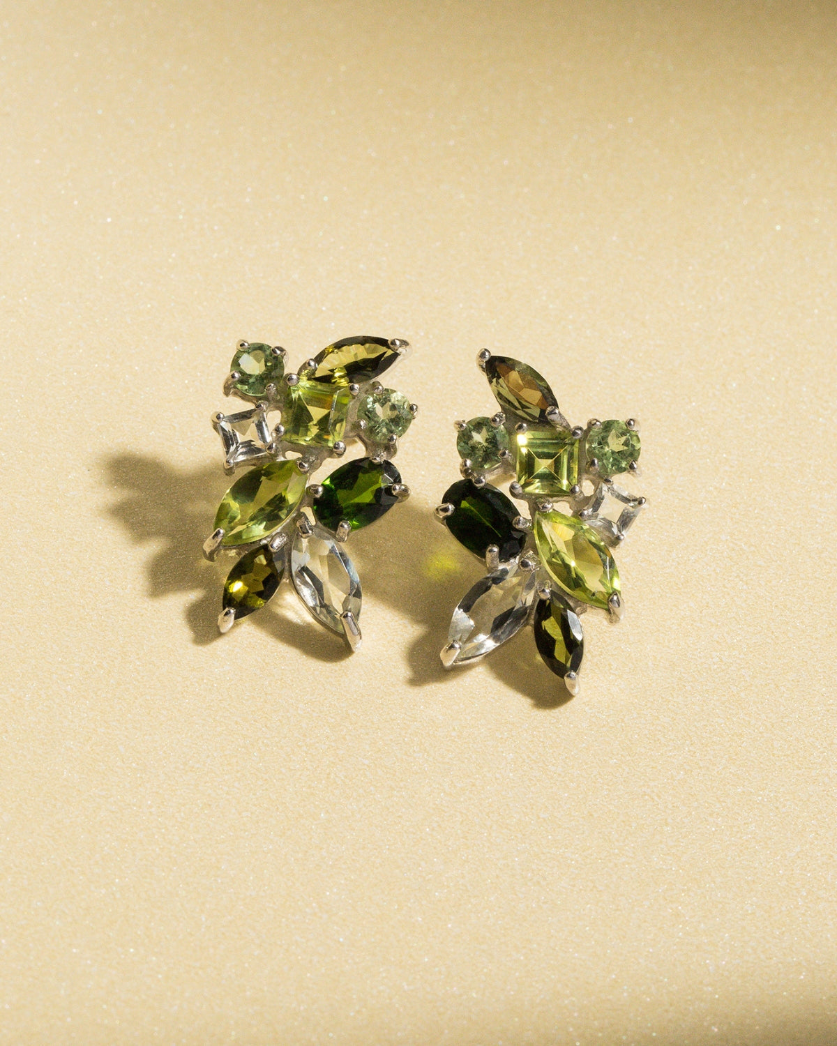 Large Green Gemstone Cluster Earrings in Sterling Silver by Vianne Jewellery