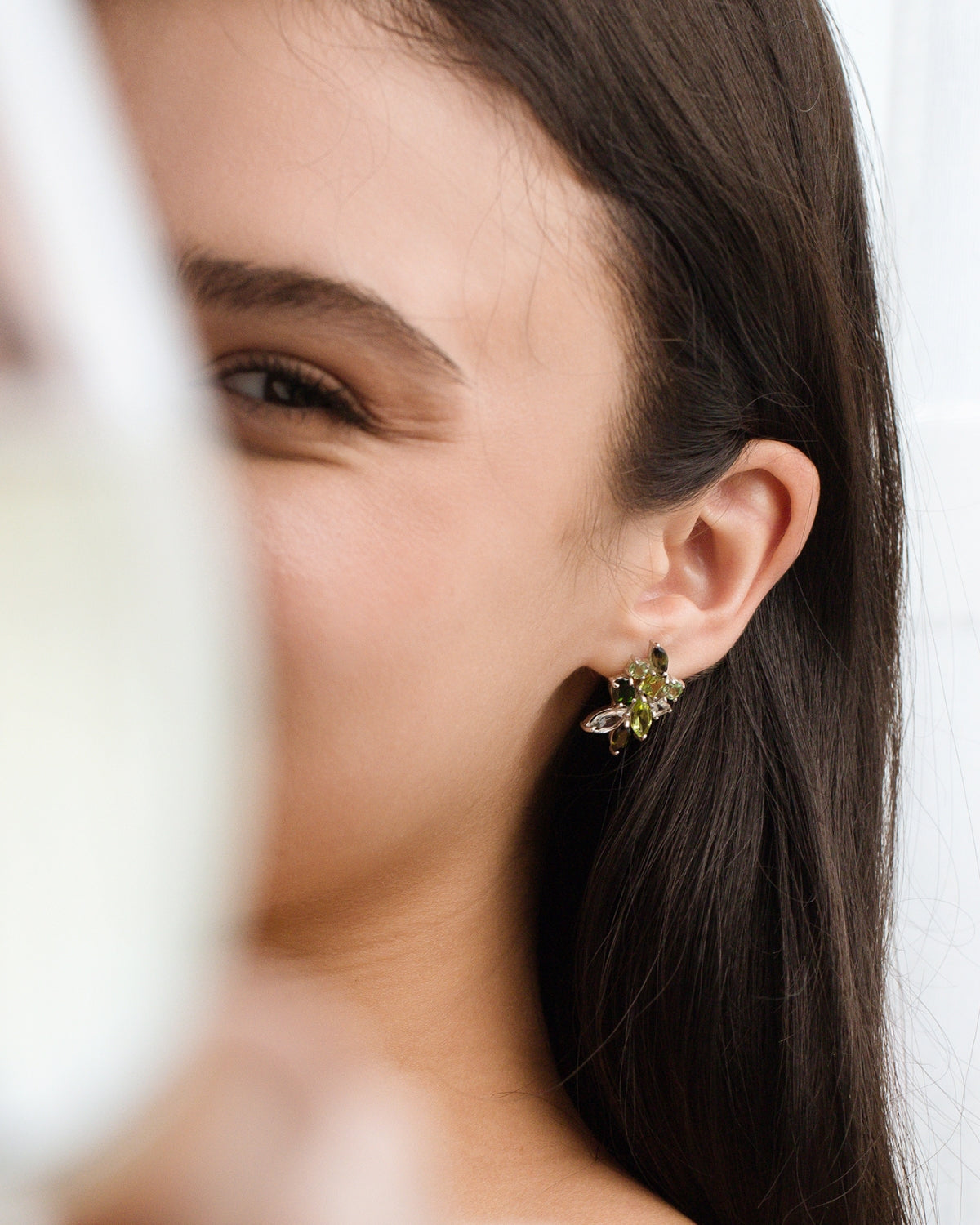 Large Green Gemstone Cluster Earrings in Sterling Silver by Vianne Jewellery