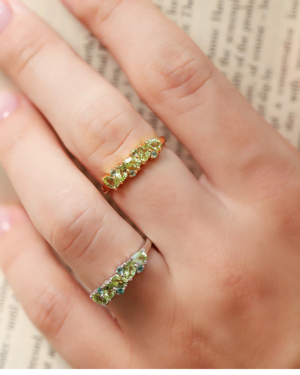 Emerald & Peridot Pear Cut Half Eternity Band in 18k Gold Vermeil by Vianne Jewellery