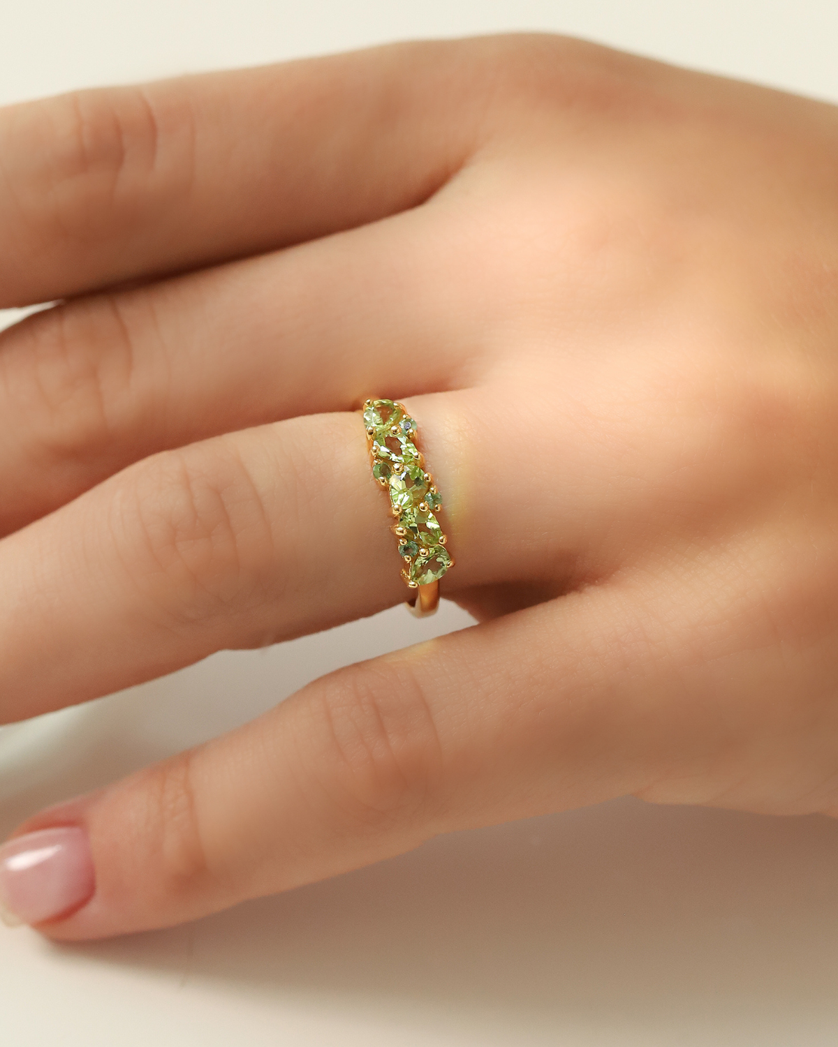 Emerald & Peridot Pear Cut Half Eternity Band in 18k Gold Vermeil by Vianne Jewellery