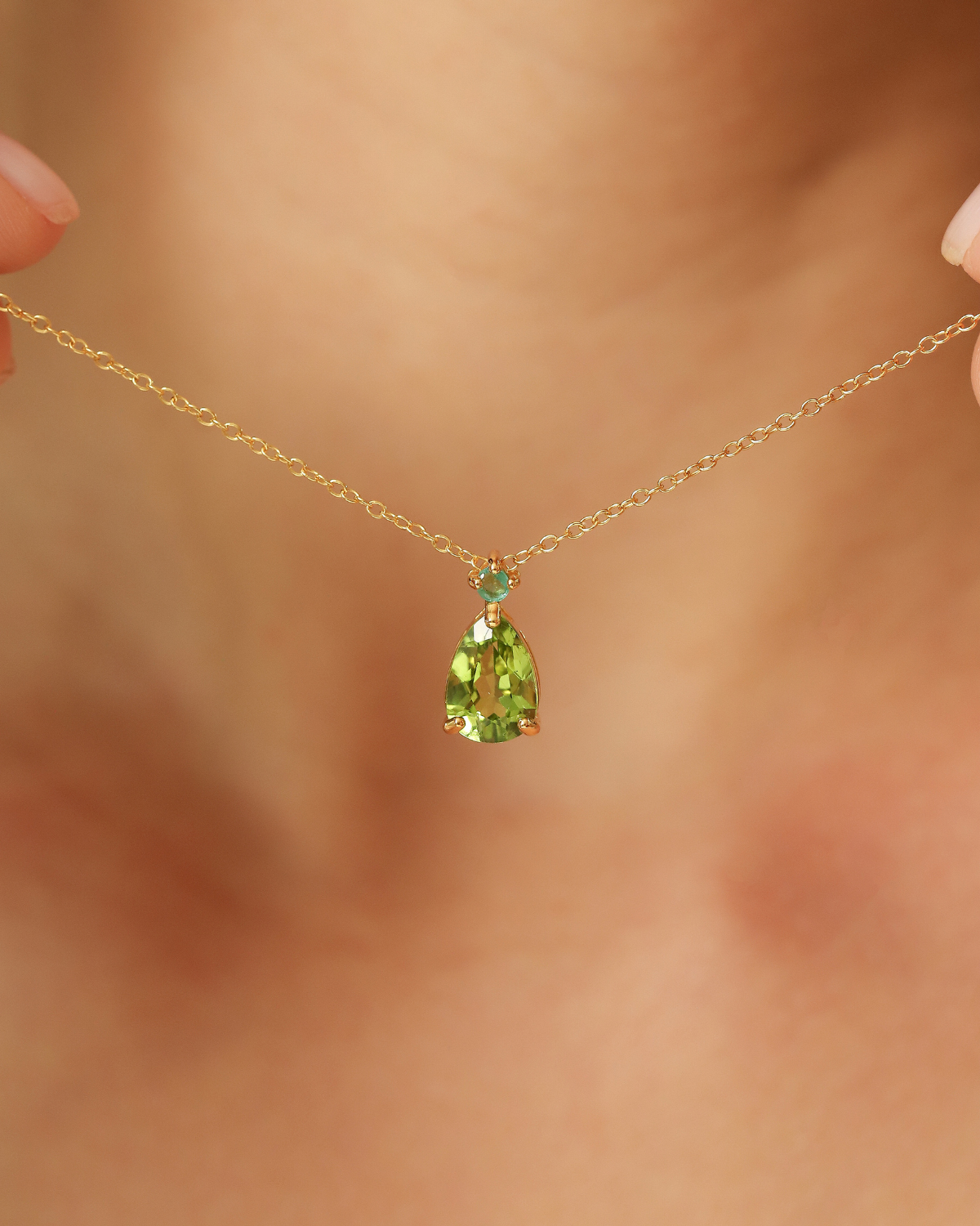 Emerald & Peridot Pear Cut Pendant Necklace in 18k Gold Vermeil by Vianne Jewellery