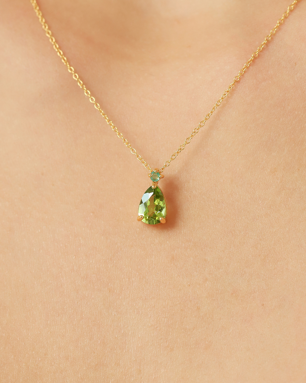 Emerald & Peridot Pear Cut Pendant Necklace in 18k Gold Vermeil by Vianne Jewellery