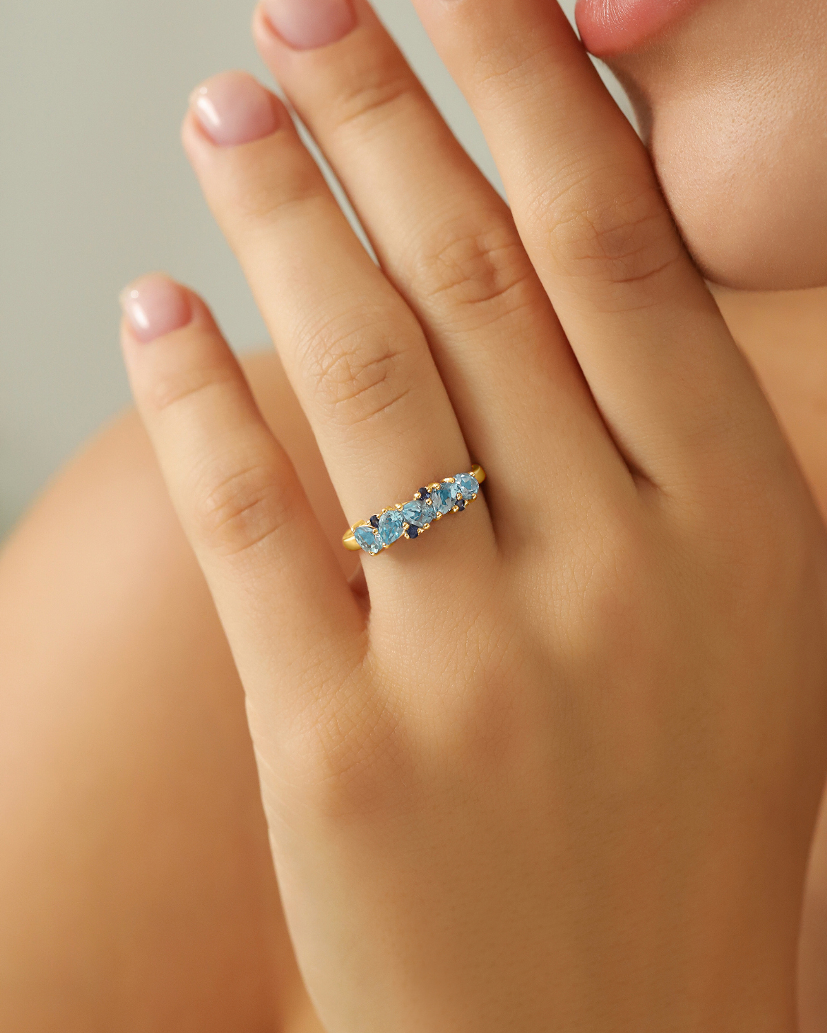 Blue Sapphire & Blue Topaz Pear Cut Half Eternity Band in 18k Gold Vermeil by Vianne Jewellery