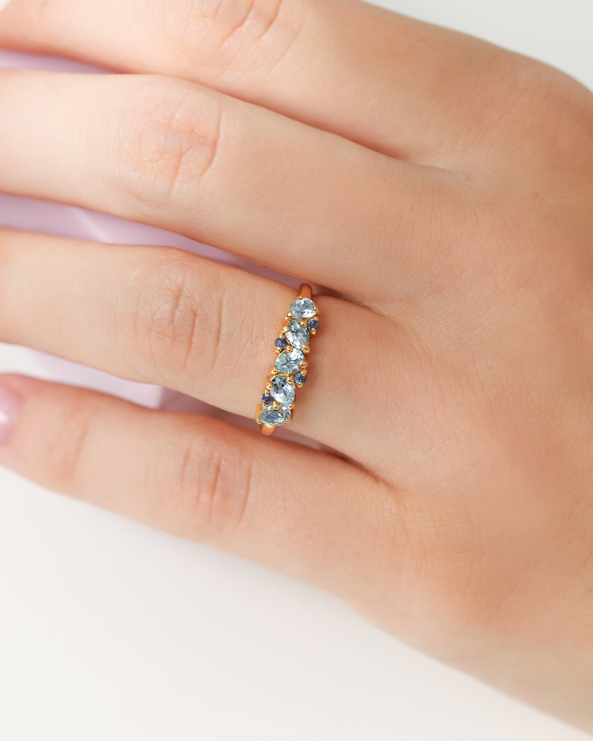 Blue Sapphire & Blue Topaz Pear Cut Half Eternity Band in 18k Gold Vermeil by Vianne Jewellery
