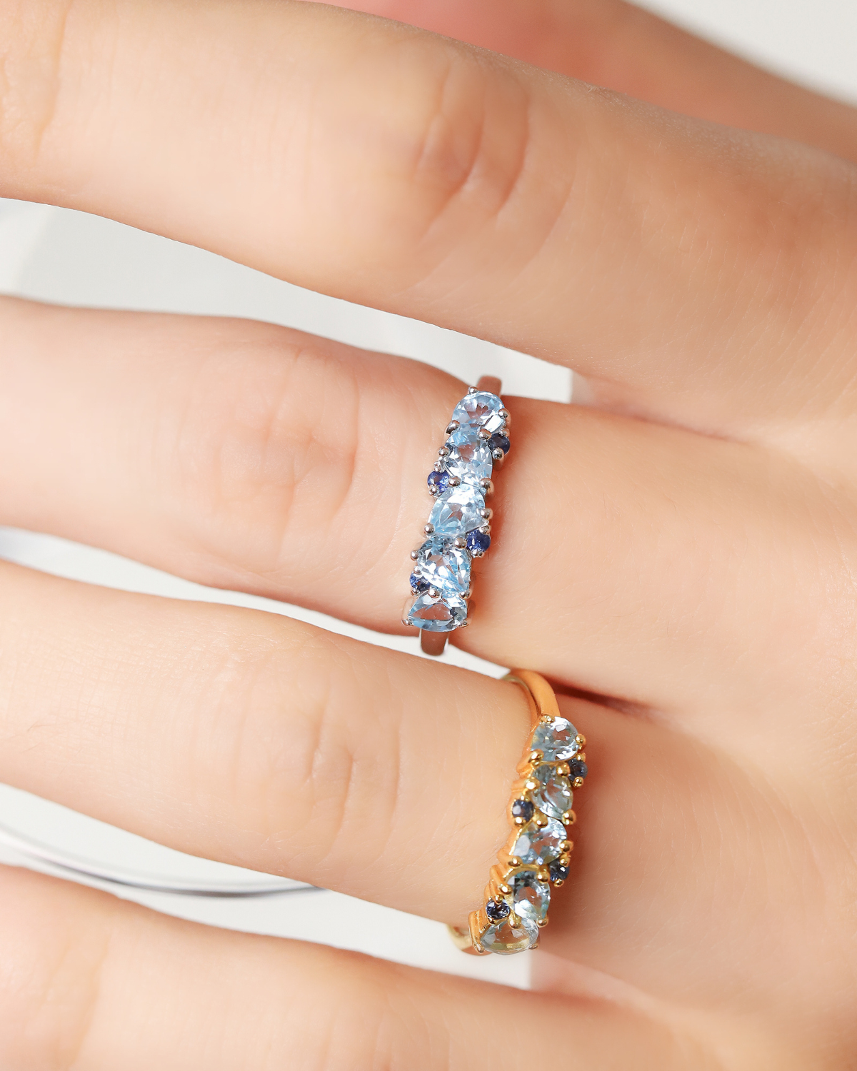 Blue Sapphire & Blue Topaz Pear Cut Half Eternity Band in Sterling Silver by Vianne Jewellery