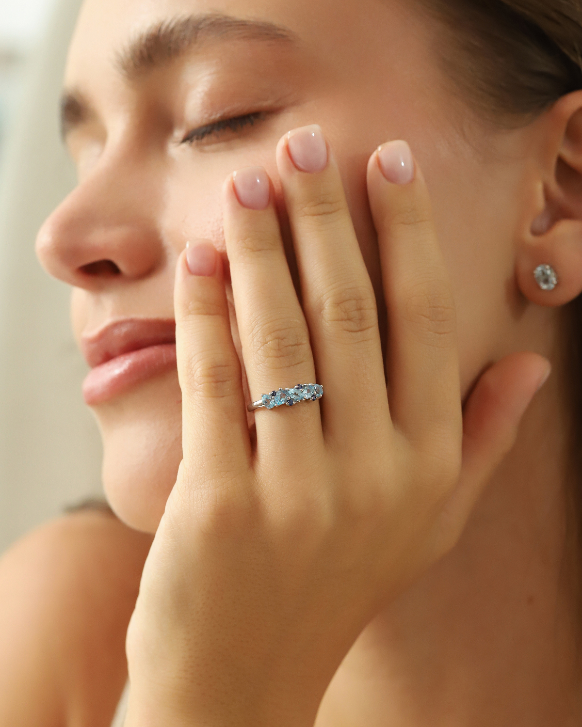 Blue Sapphire & Blue Topaz Pear Cut Half Eternity Band in Sterling Silver by Vianne Jewellery
