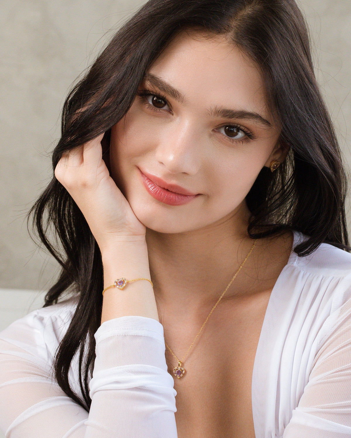 Purple Heart Lavender Amethyst Jewellery Set in 18k Gold Vermeil by Vianne Jewellery