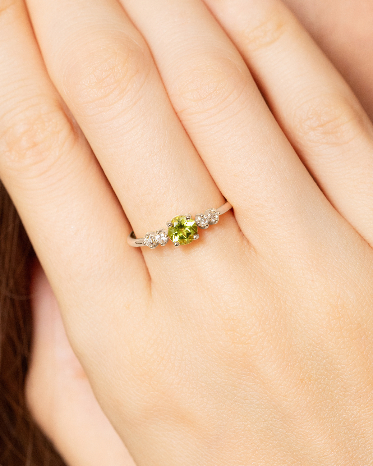 Peridot Five Stone Ring in Sterling Silver by Vianne Jewellery