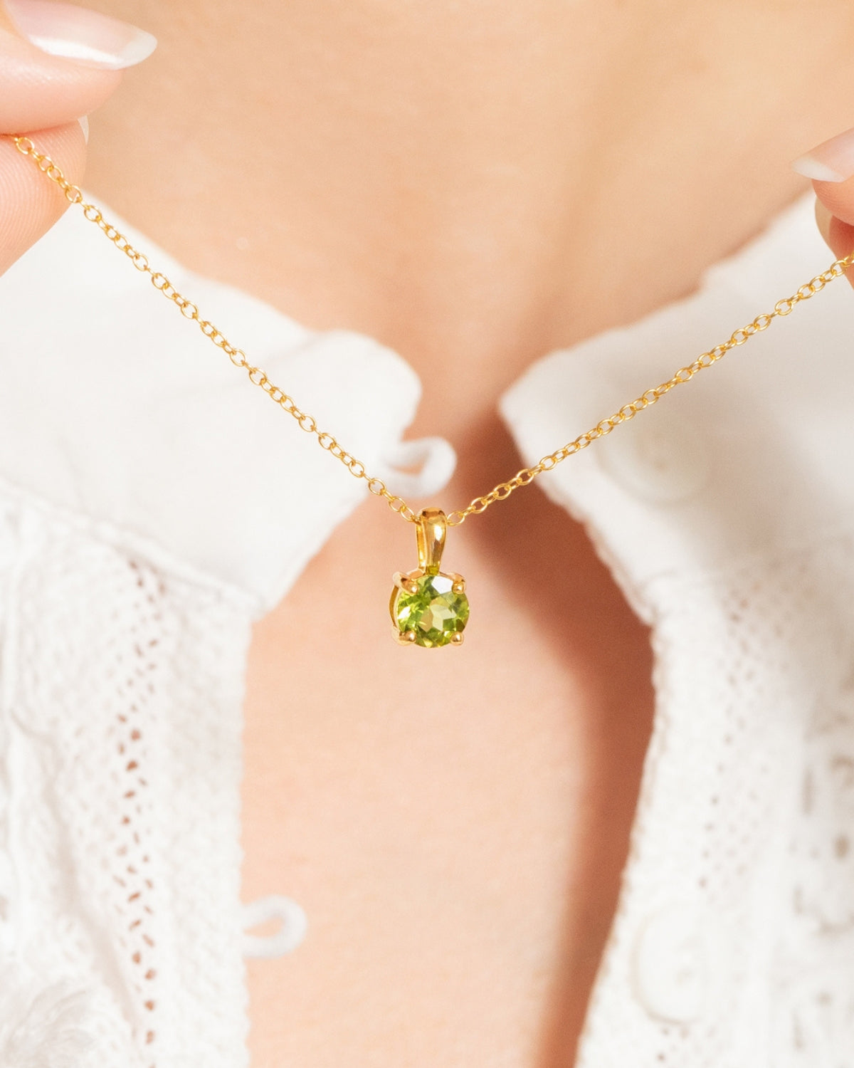 Peridot Solitaire Pendant Necklace in 18k Gold Vermeil by Vianne Jewellery