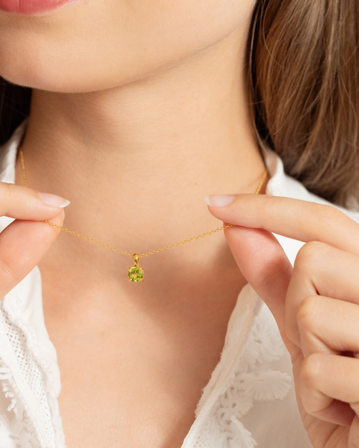 Peridot Solitaire Pendant Necklace in 18k Gold Vermeil by Vianne Jewellery