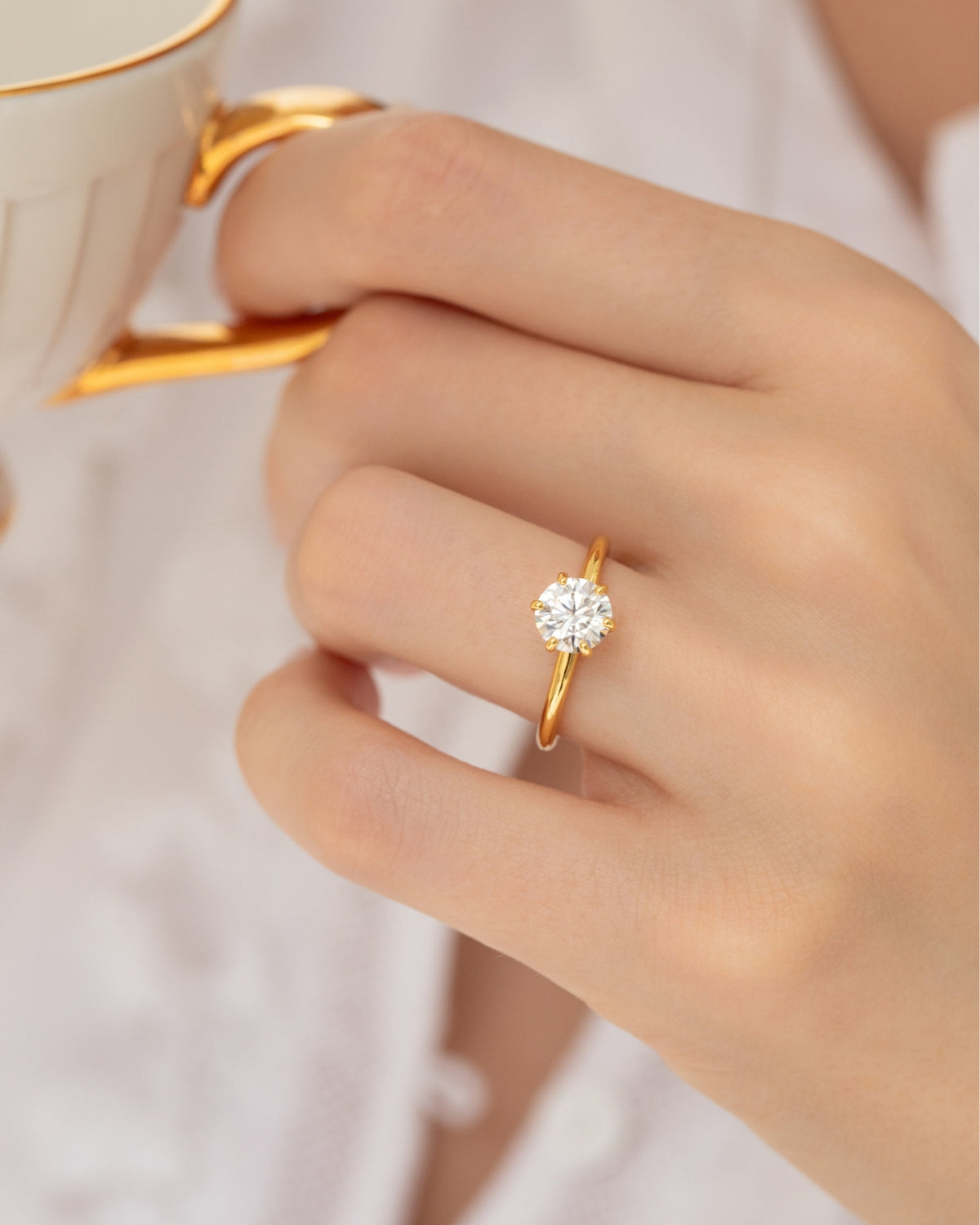 1 ct Round Solitaire Moissanite Engagement Ring in 18k Gold Vermeil by Vianne Jewellery