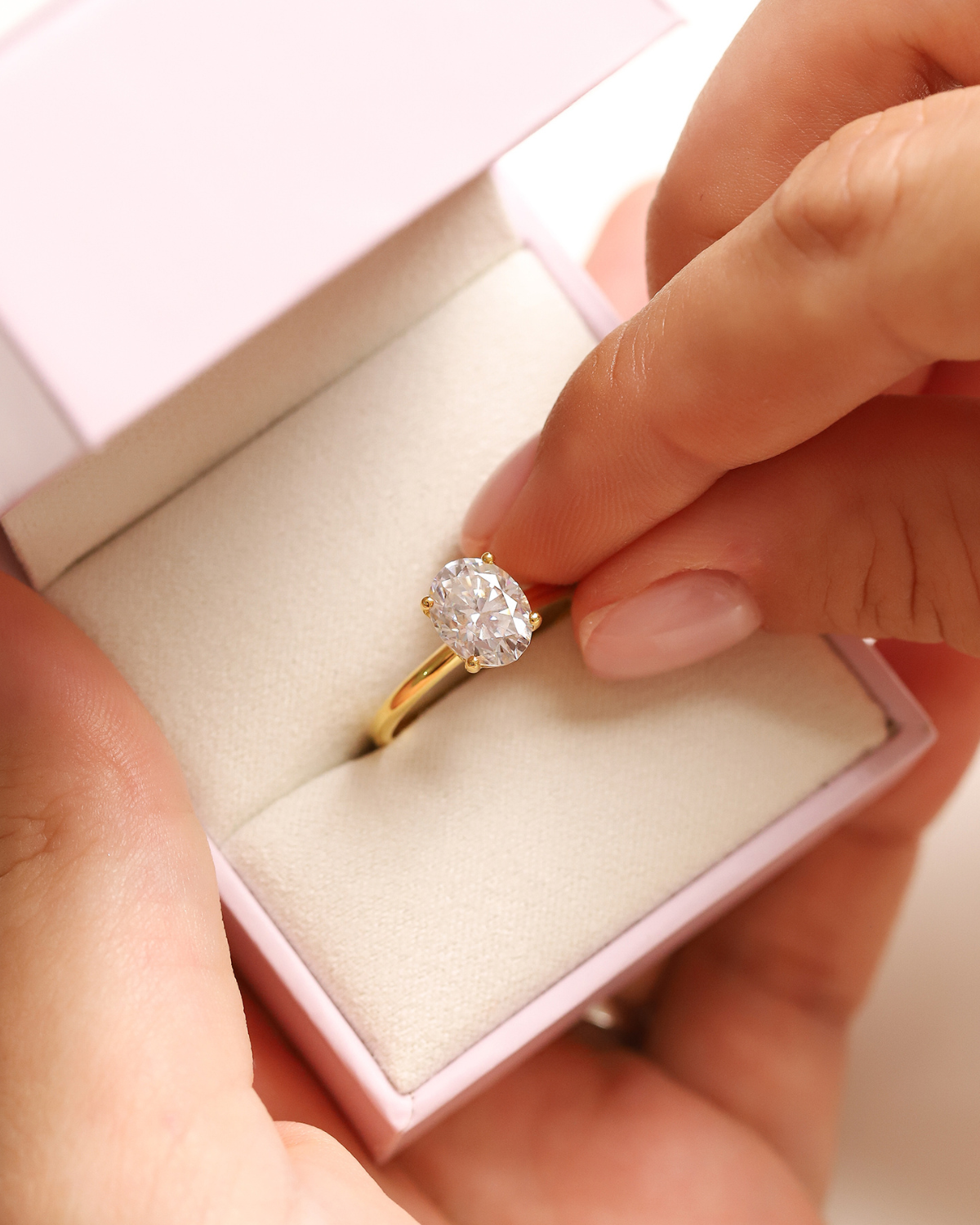 2 ct Oval Solitaire Moissanite Engagement Ring in 18k Gold Vermeil by Vianne Jewellery