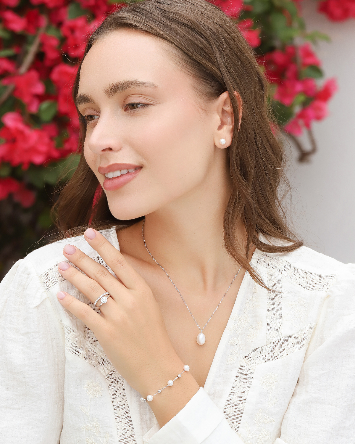 Pearl Stud Earrings in Gold by Vianne Jewellery