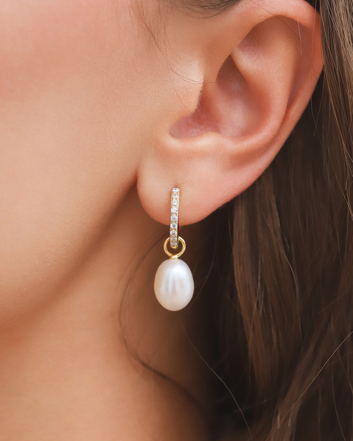 Pearl Hoop Drop Earrings with Removable Pearls in 18k Gold Vermeil by Vianne Jewellery
