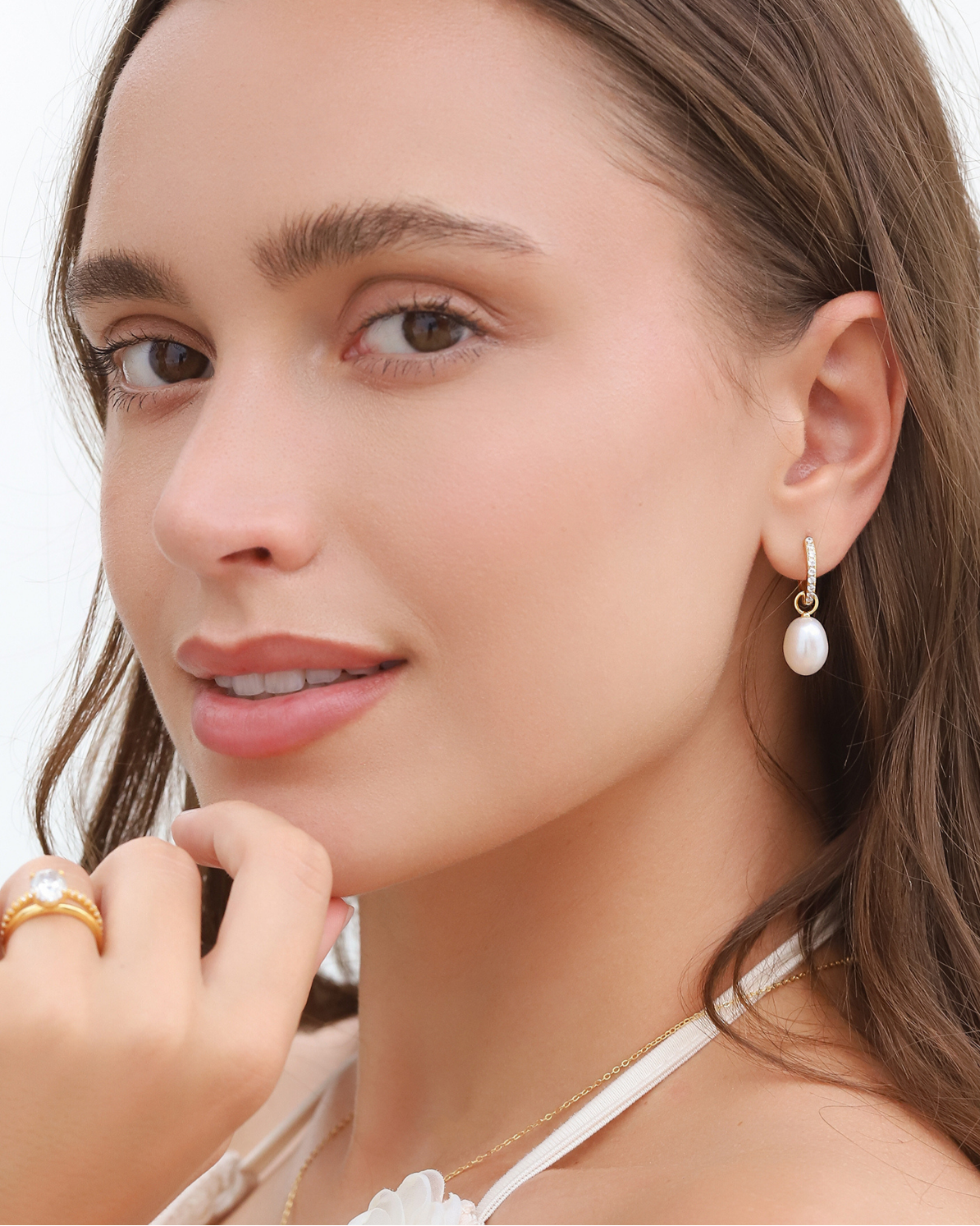 Pearl Hoop Drop Earrings with Removable Pearls in 18k Gold Vermeil by Vianne Jewellery