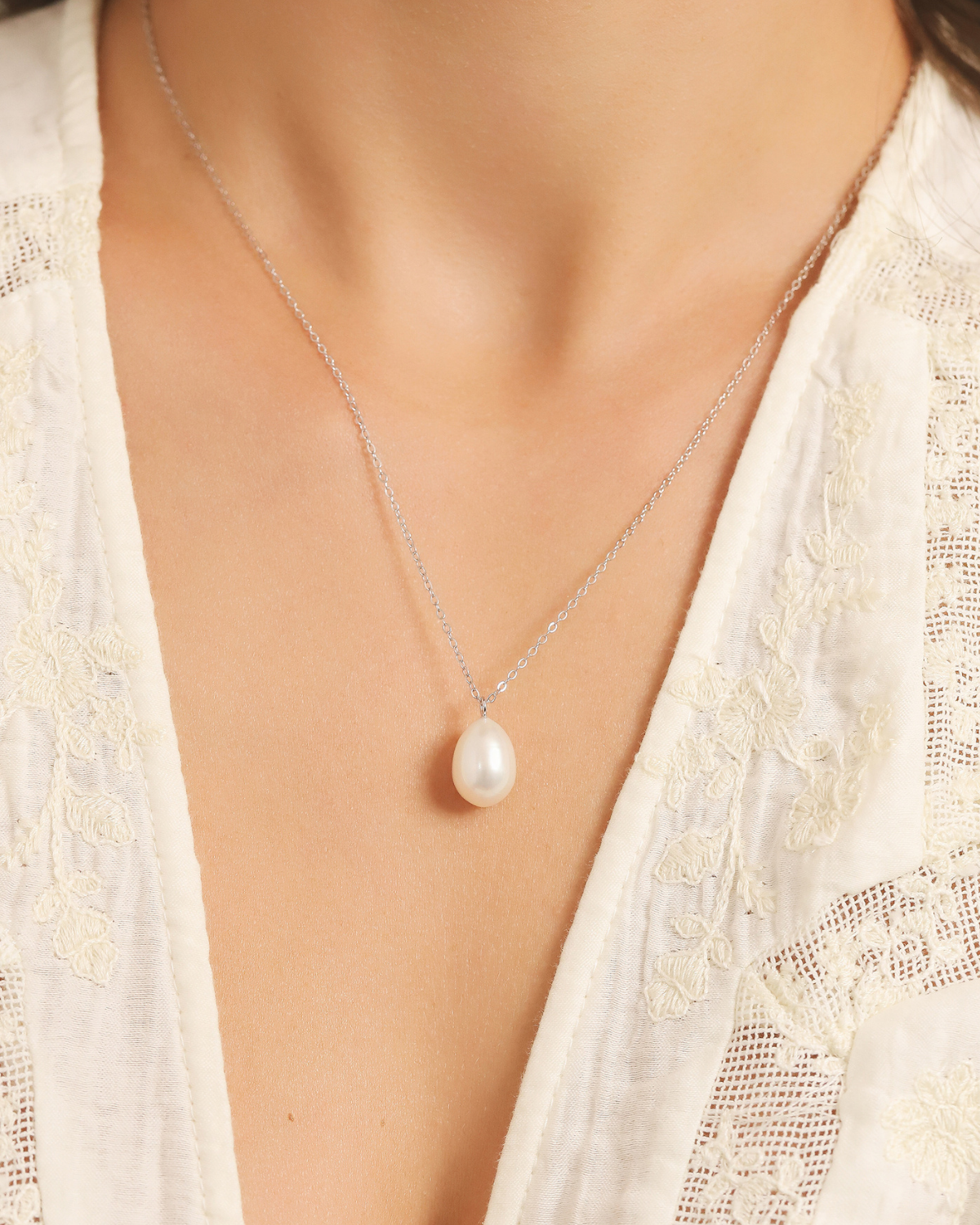 Large Pearl Pendant Necklace in Sterling Silver by Vianne Jewellery