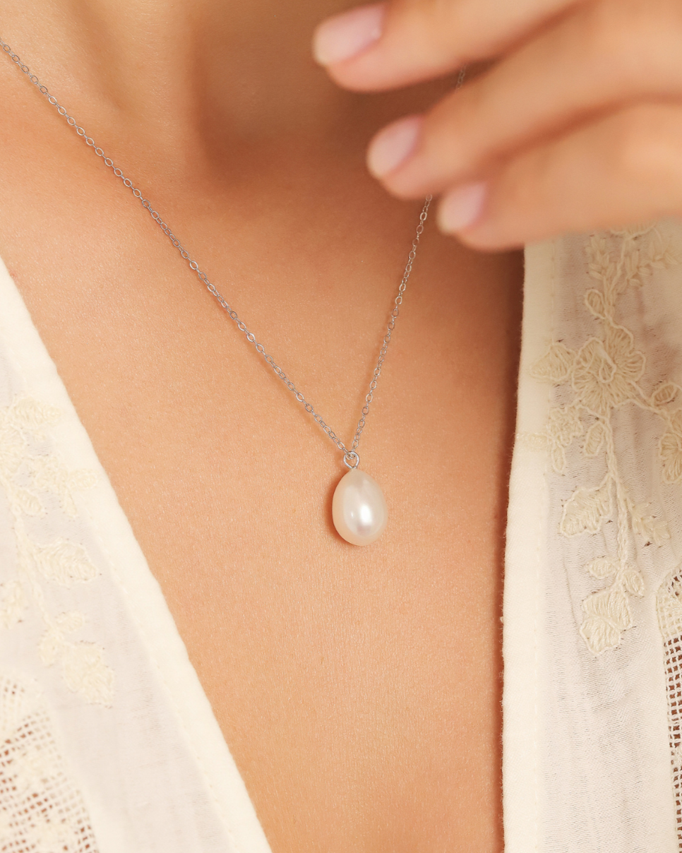 Large Pearl Pendant Necklace in Sterling Silver by Vianne Jewellery