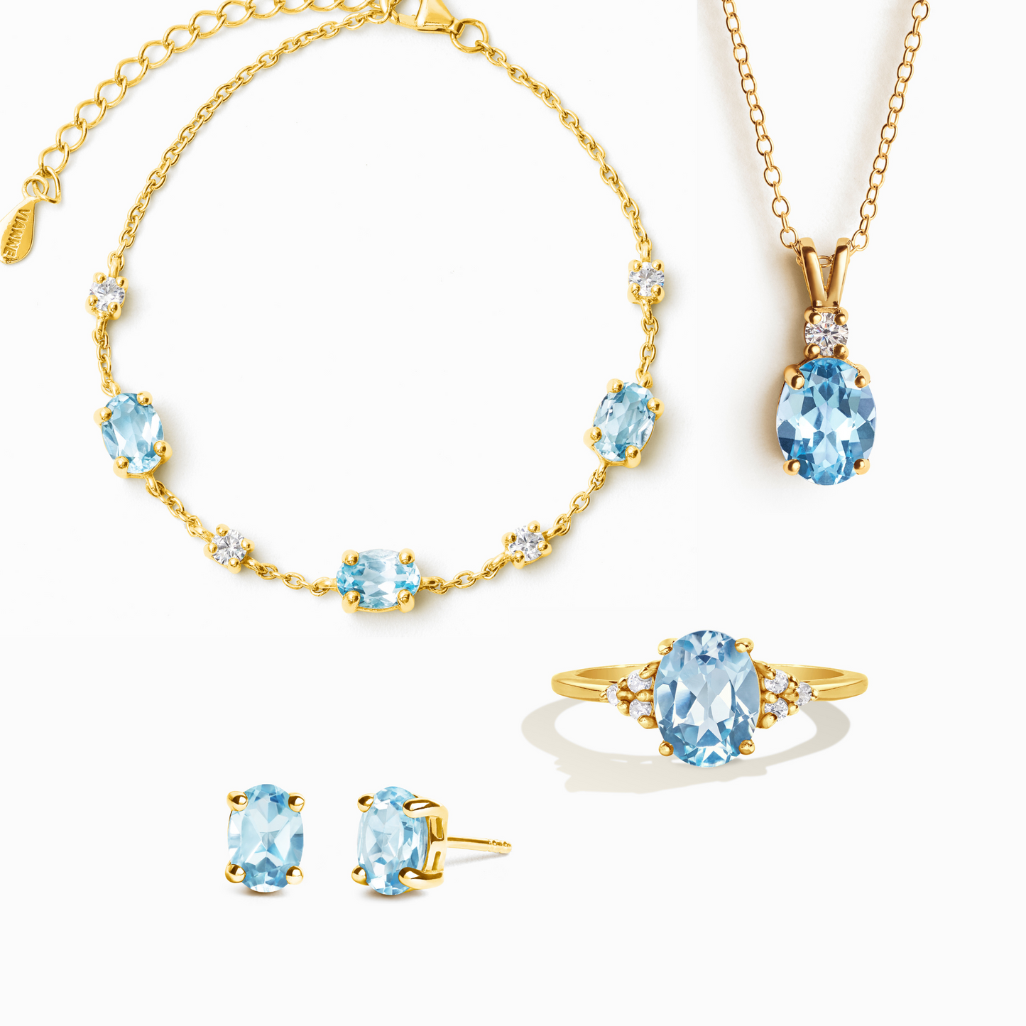 Complete Set - Blue Topaz Jewellery Set in 18k Gold Vermeil by Vianne Jewellery