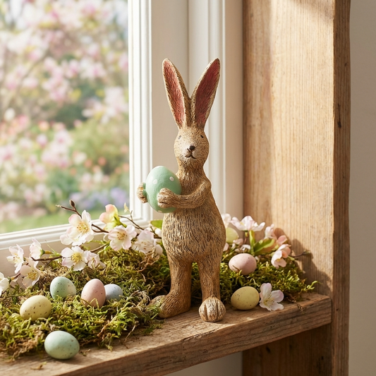 Jasper Rabbit with Green Egg, 14cm