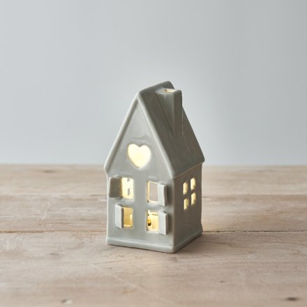 DAINTY GREY HOUSE T-LIGHT HOLDER, 11.5CM