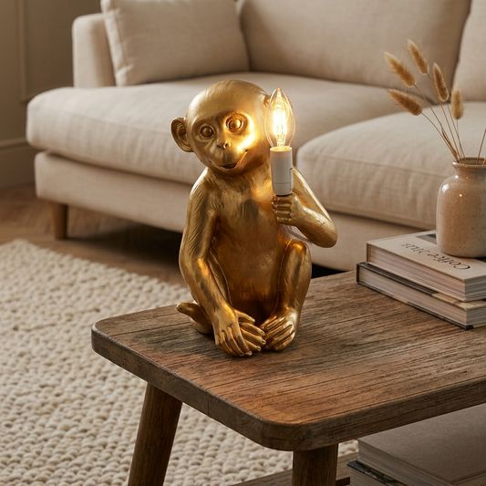 Boho Gold Finish Monkey Table Lamp