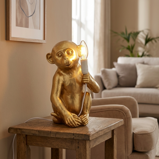 Boho Gold Finish Monkey Table Lamp