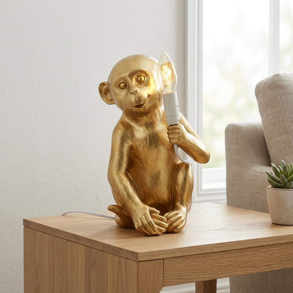 Boho Gold Finish Monkey Table Lamp
