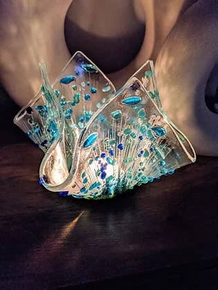 Handmade Fused Glass Cornflower Tealight Holder