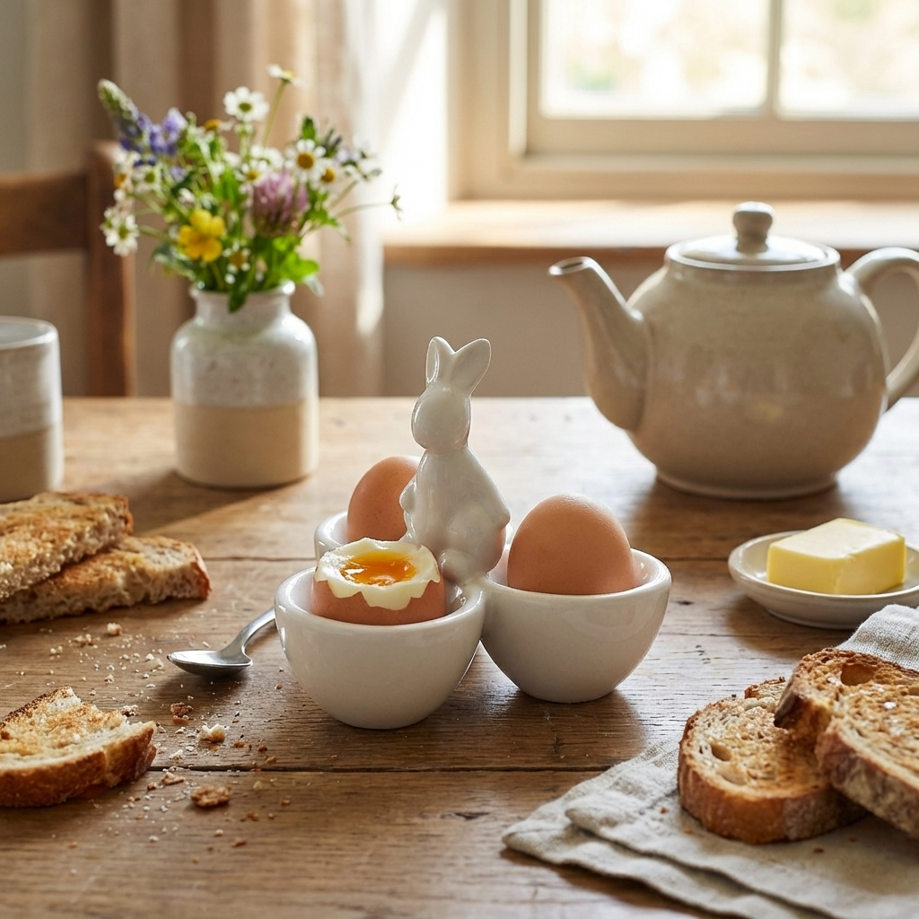 Ceramic Rabbit Three Egg Cup, 11cm
