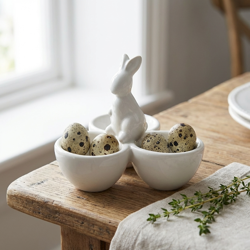 Ceramic Rabbit Three Egg Cup, 11cm