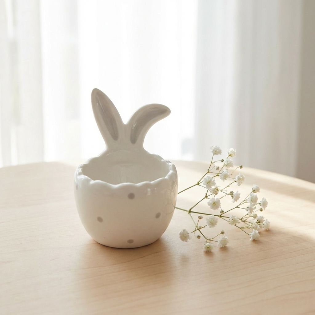 Ceramic Rabbit Ears Egg Cup, 8cm