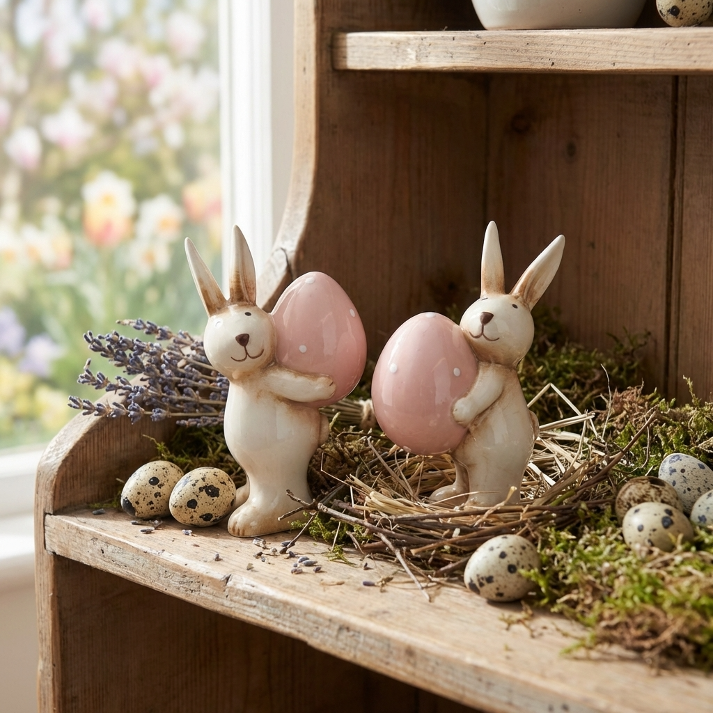 Rabbit with Egg Decoration, 10cm