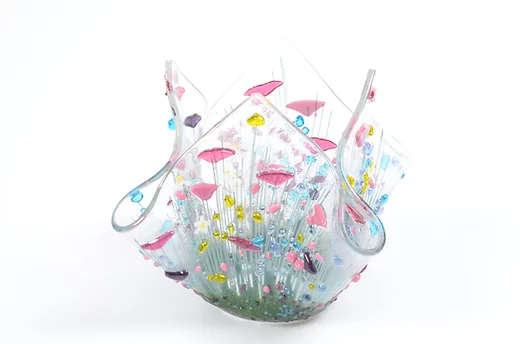 Handmade Fused Glass Wildflower Tealight Holder
