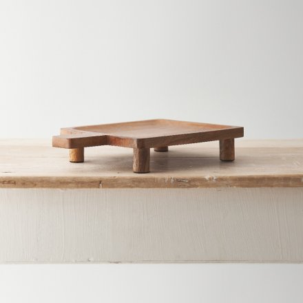 WOODEN TRAY W/FEET, 30CM