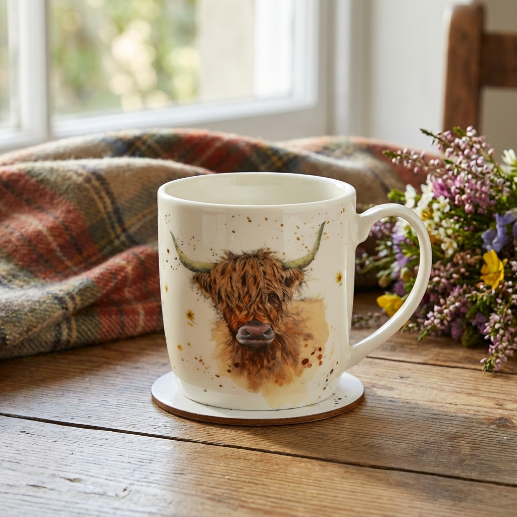 Jan Pashley Highland Cow Mug and Coaster Set, 12cm